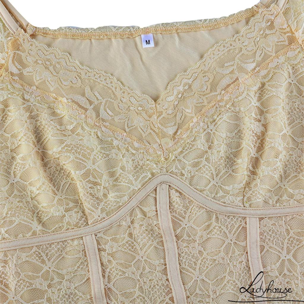 Áo thun tay ngắn cổ chữ V phối ren thời trang xuân hè cho nữ