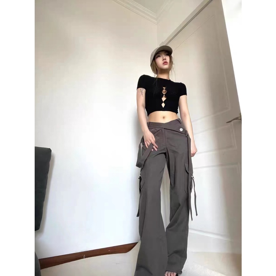 Quần Yếm Dài Ống Rộng Phong Cách Retro Thời Trang Cho Nữ