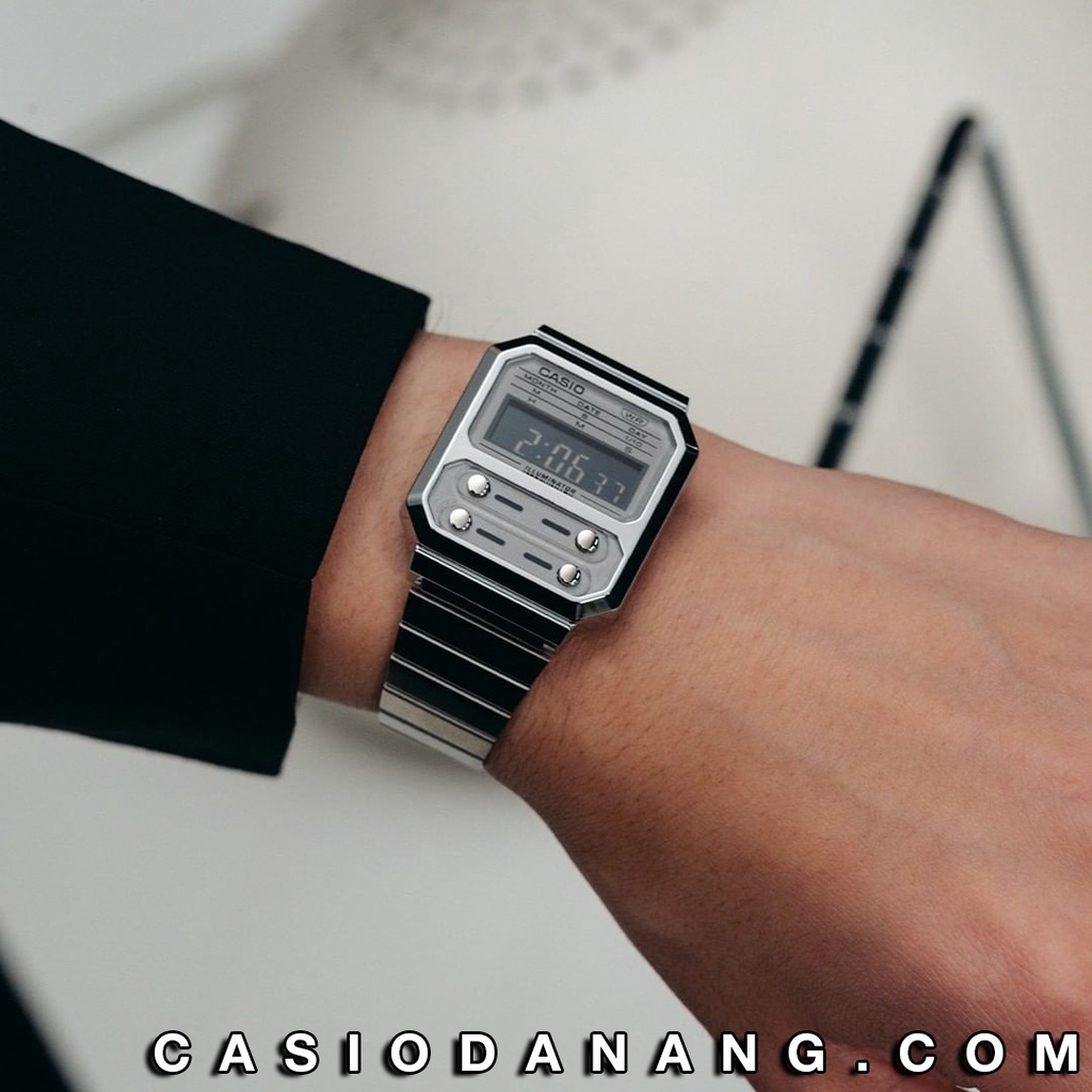 Đồng hồ unisex dây kim loại Casio chính hãng Anh Khuê A100WE-7BDF