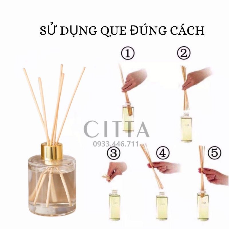 Que khuếch tán tinh dầu thơm phòng set 5 que kích thước ngắn trung dài 10, 20, 25cm x 4mm Citta vn