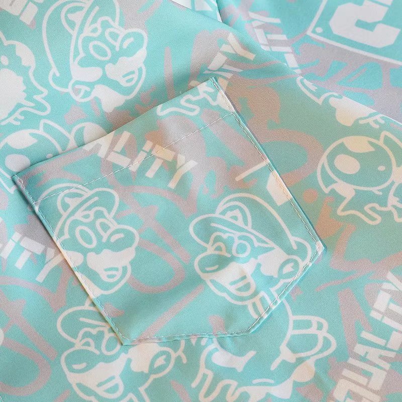 Áo Sơ Mi Tay Ngắn Dáng Rộng In Họa Tiết Hoạt Hình Phong Cách Hàn Quốc Thời Trang Mùa Hè 2022 Cho Nam