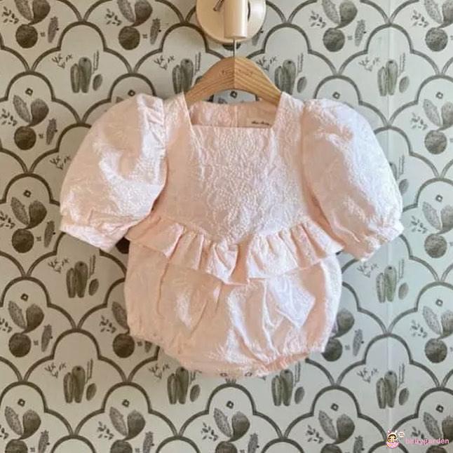 BABYGARDEN-0-24month Baby Girl Summer Jumpsuit, Puff Short Sleeve Square Neck Solid Lace Jacquard Ruffle Bodysuit