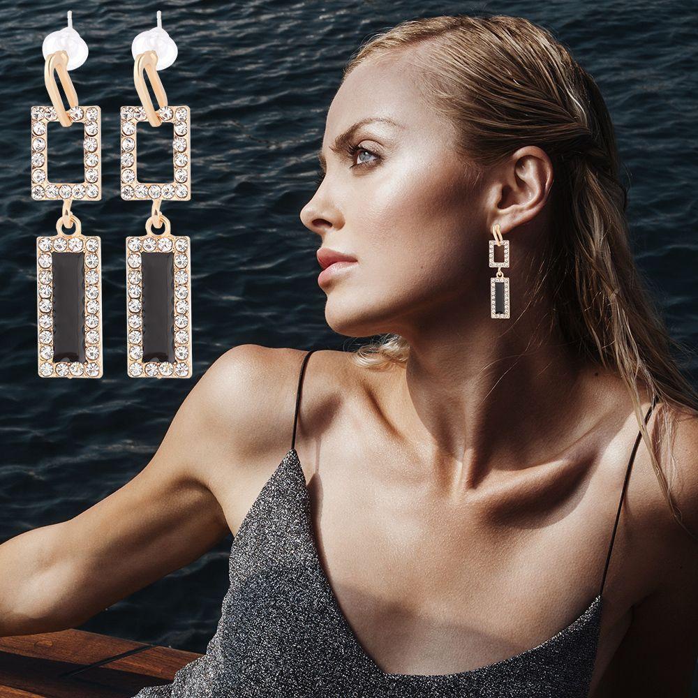 Bông Tai Hình Học Màu Đen Thời Trang Dành Cho Nữ|Bông Tai Dạng Vòng Tròn Thời Trang Cho Nữ