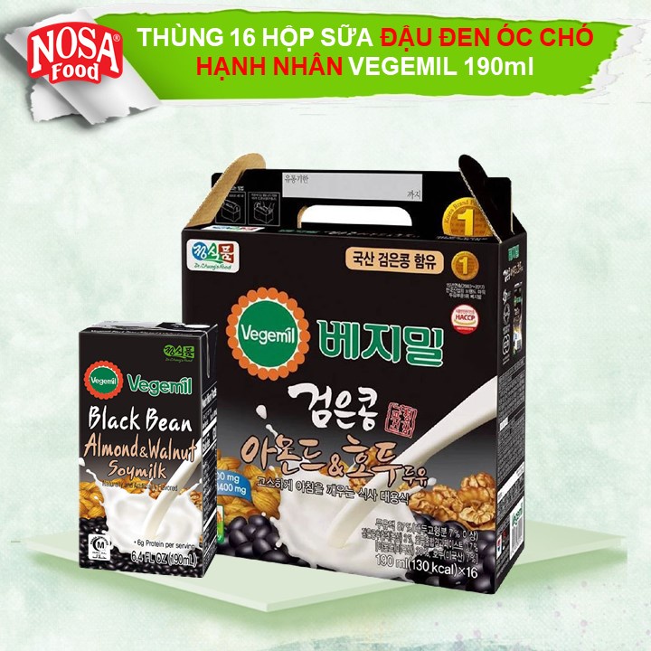 [Mã BMBAU50 giảm 7% đơn 99K] Thùng Sữa Hạt Vegemil Đậu Đen Óc Chó Hạnh Nhân 190ml (16 Hộp/Thùng)