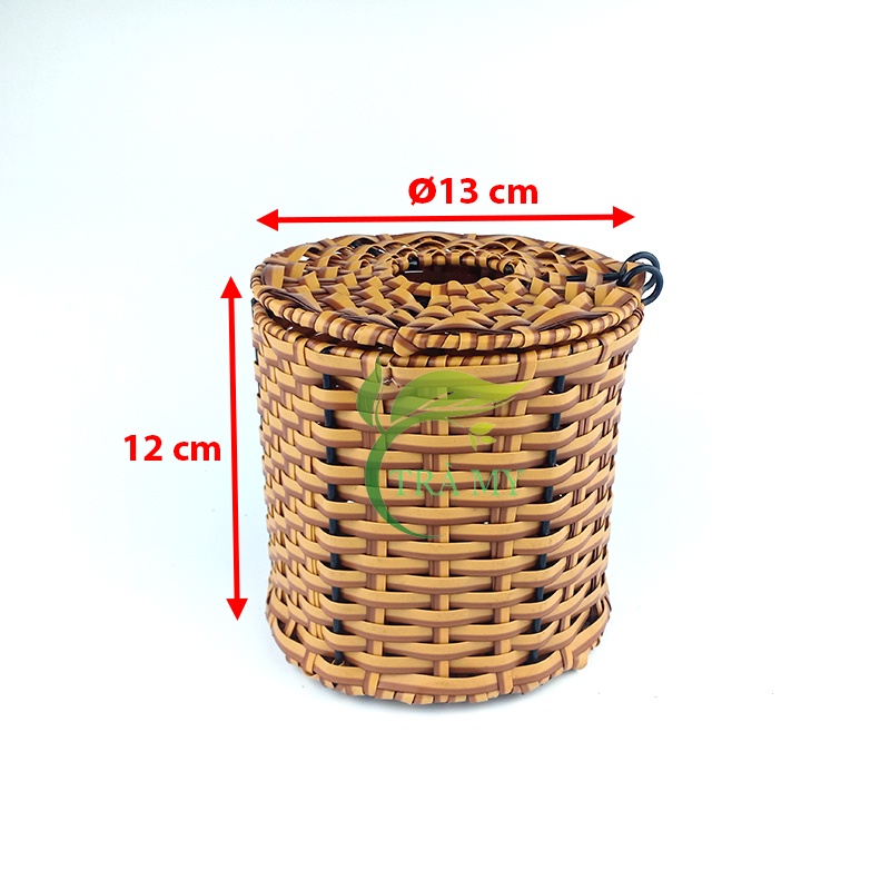 Hộp đựng khăn giấy tròn nhựa mây đựng giấy cuộn có nắp, hộp đựng khăn giấy rút quán ăn, gia đình - Mây Tre Trà My