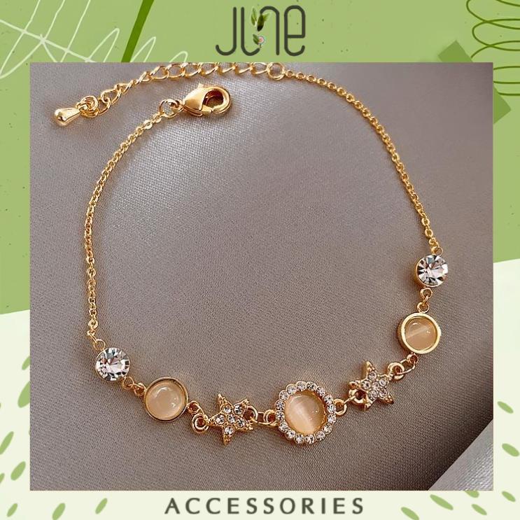 Vòng Tay Lắc Tay Nữ Ngôi Sao JUNE Đính Đá Zircon Lắc Hình Bông Hoa Gắn Đá, Phong Cách Vintage