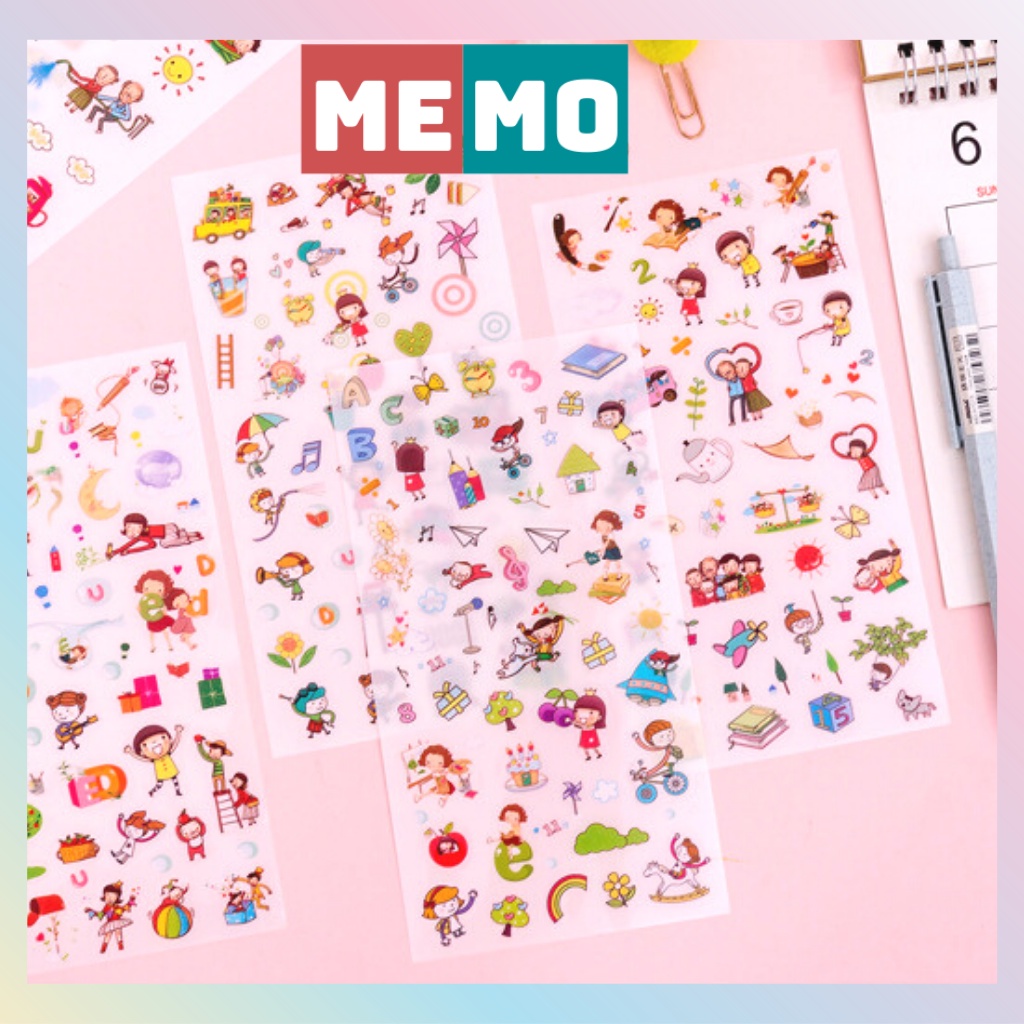 Sticker cute MEMO, nhãn dán trang trí hoạt hình set 6 tờ