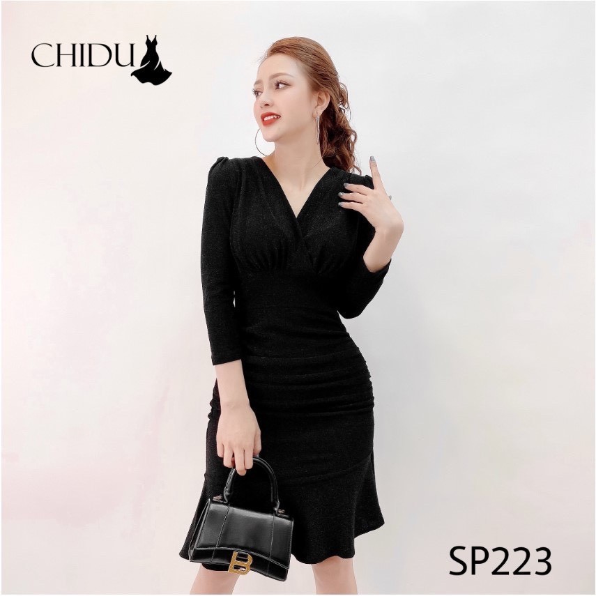 Váy Len Nhủ Nữ, Đầm Cổ Đắp Chéo Tay Dài Đuôi Cá 2 Lớp Vải Mềm Cực Êm Form Body Siêu Tôn Dáng.