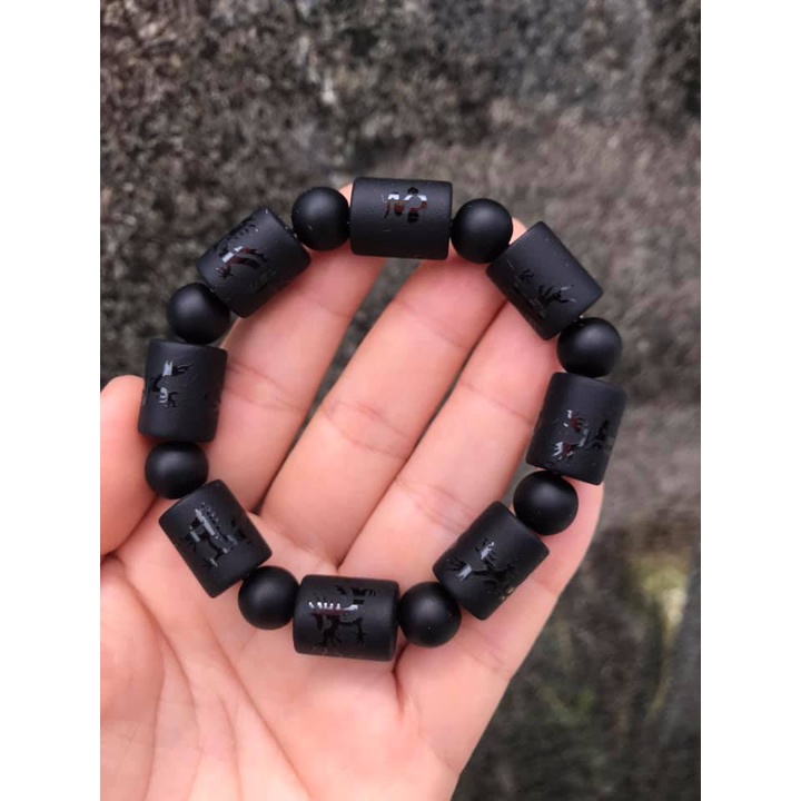VÒNG TAY TRÚC CHẠM RỒNG ĐÁ NÚI LỬA ĐEN