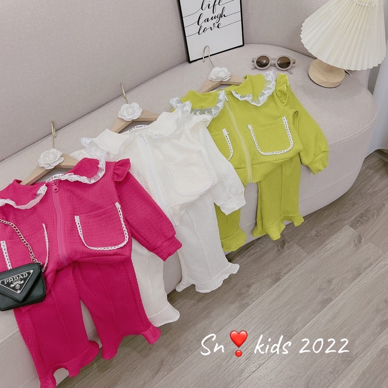 Bộ sóng nhăn quần loe cho bé gái