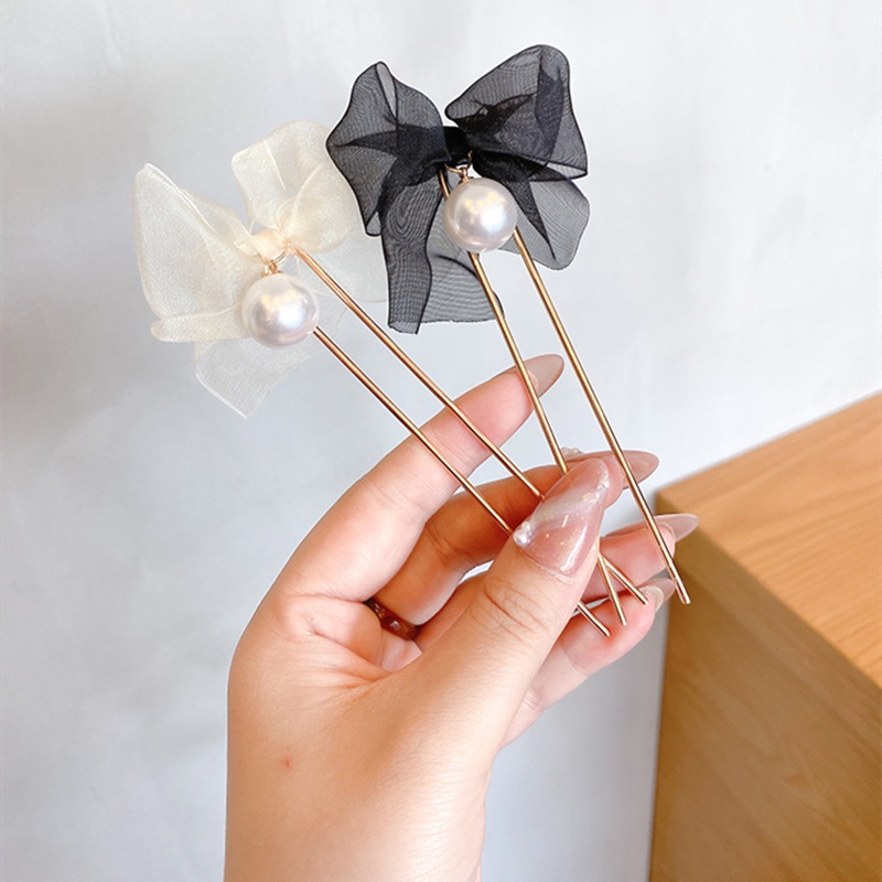 Kẹp tóc hình chữ u phối ren đơn giản phong cách Hàn Quốc