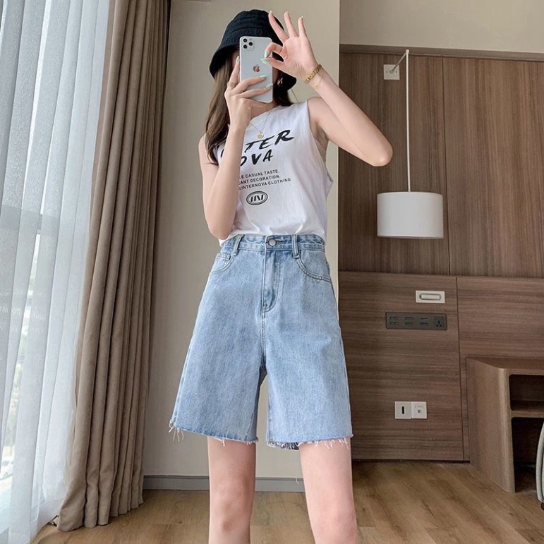 Quần jean ngắn nữ ống rộng, quần short bò quảng châu ulzzang chất vải mềm mại | BigBuy360 - bigbuy360.vn