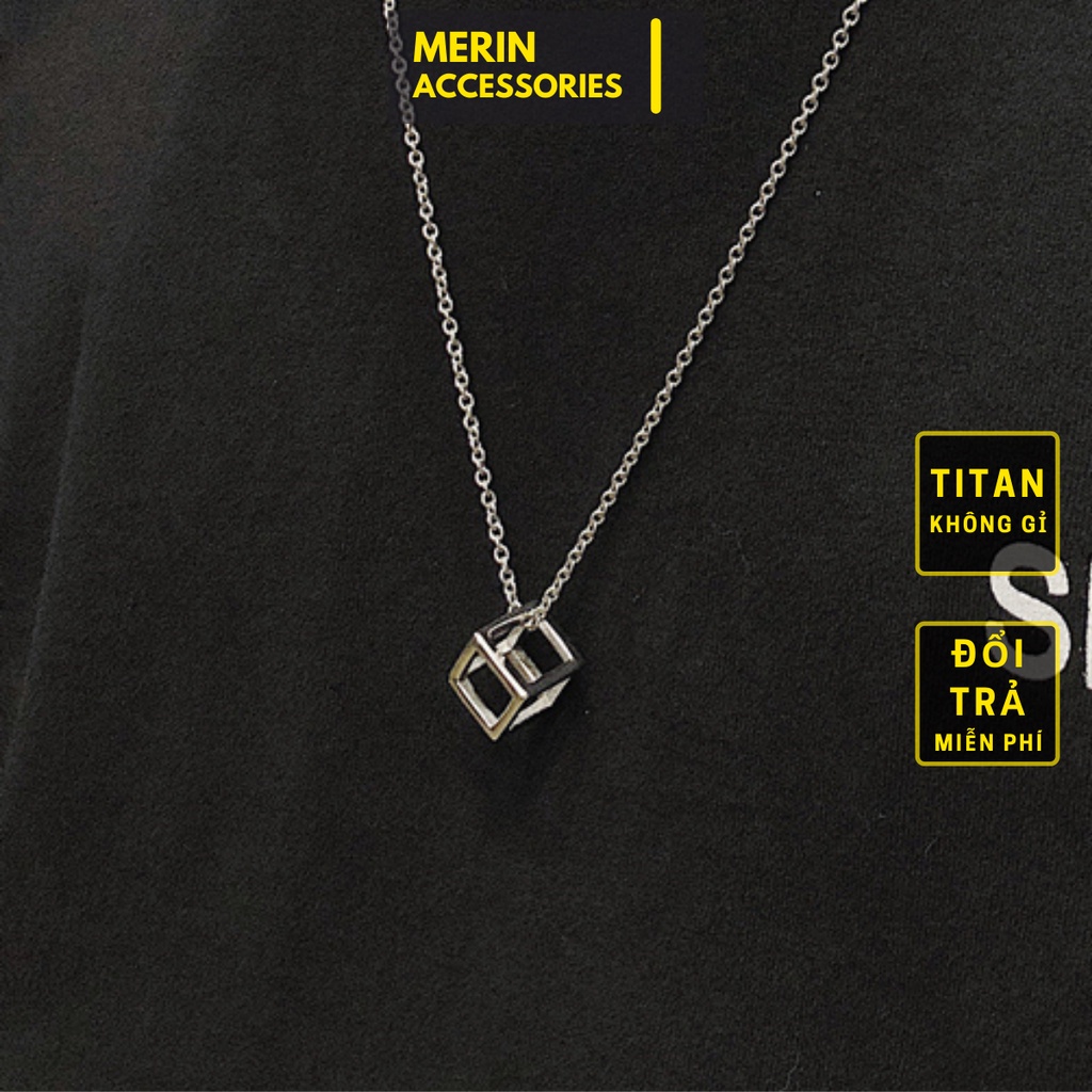 Dây Chuyền Cube Lập Phương Rỗng Merin Accessories Màu Bạc - Mặt Vòng Cổ Cube Chain Đơn Giản Titan Không Gỉ - Cube Chain