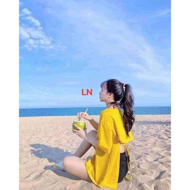 Áo Thun Tay Lỡ Form Rộng Unisex , Áo Thun Buộc Dây Lưng Siêu Xinh (Kèm Ảnh Thật)