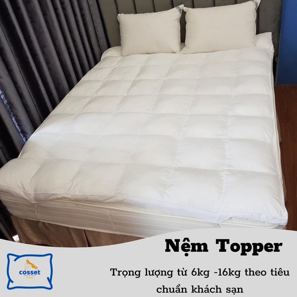 Đệm topper 10cm Cosset - Tấm làm mềm nệm topper êm ái chuyên trang bị cho khách sạn 4 - 5 Sao,tặng kèm 1 đôi gối