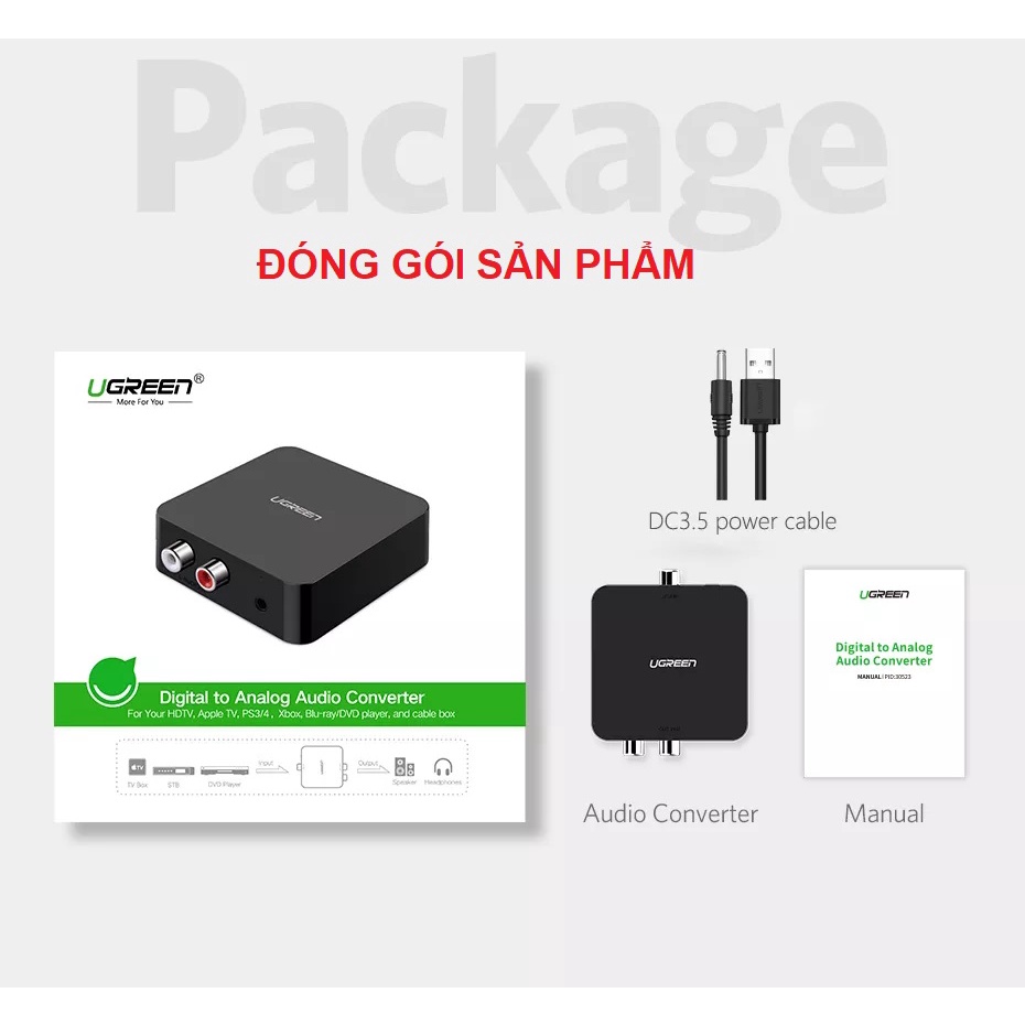 Bộ chuyển đổi âm thanh từ quang, Coaxial sang AV Ugreen 30523 - Hàng chính hãng