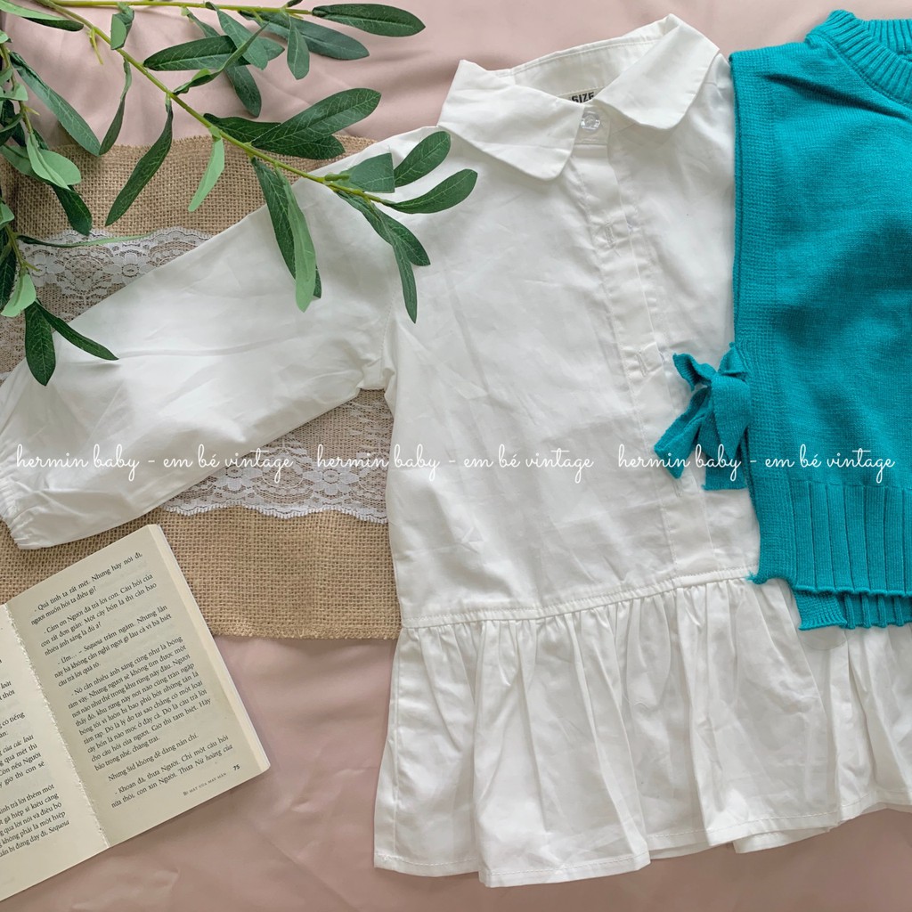 Váy sơ mi trắng và áo gile len cho bé gái phong cách tiêu thư dễ thương (có bán rời)