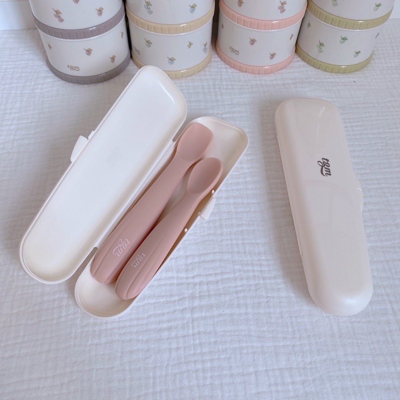 Sét 2 thìa ăn dặm silicon TGM kèm hộp đựng cho bé Hàn quốc/ muỗng ăn dặm silicon