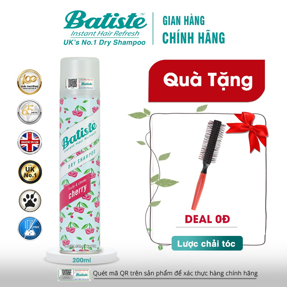 [Mã FMCGMALL -8% đơn 250K] Dầu Gội Khô Hương Anh Đào - Batiste Dry Shampoo Fruity &amp; Cheeky Cherry 200ml