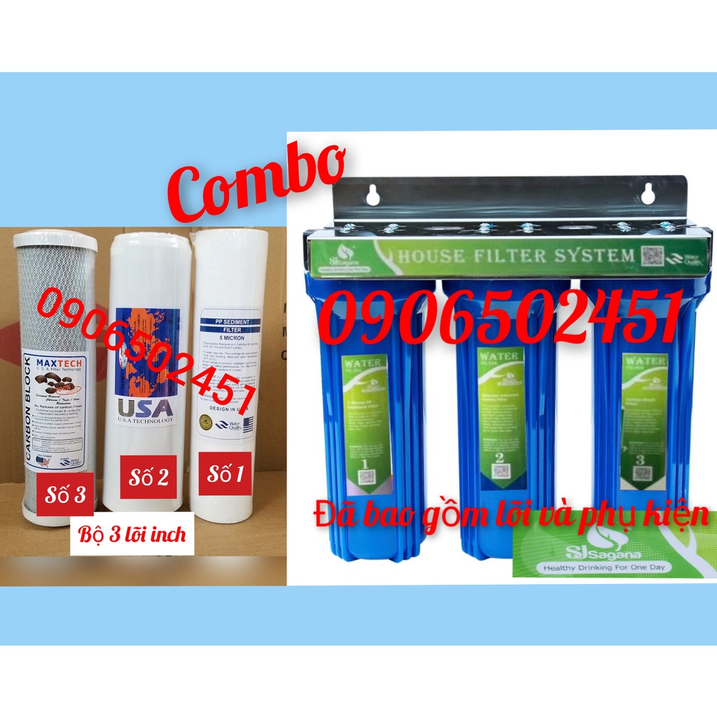 COMBO Bộ lọc nước sinh hoạt - lọc thô đầu nguồn 3 cấp ly 10 inch chuẩn dùng cho gia đình 3t + 5 CÂY LÕI SỐ 1 PPF10