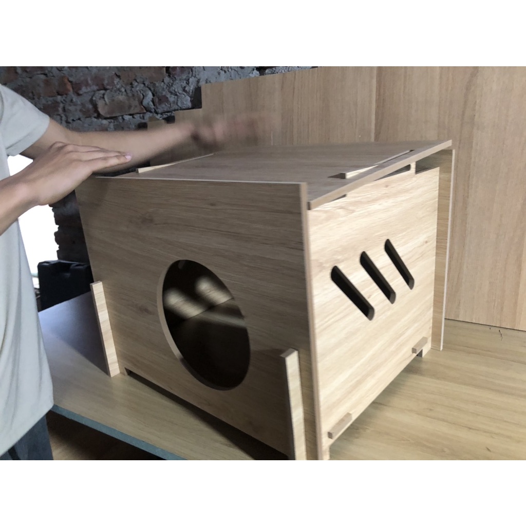Nhà gỗ cho mèo Pet house cửa tròn Gỗ MDF 9mm Phủ melamin màu mẫu 2