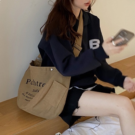 Túi Tote Đeo Chéo, Túi Đeo Chéo Vải Canvas Phong Cách Ulzzang Unisex Học Sinh Sinh Viên Đi Chơi, Đi Học