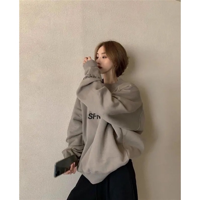 Áo sweater nam nữ Unisex nỉ bông phom rộng màu nâu cổ tròn dài tay chữ ESSENTIAL phong cách Ulzzang Hàn Quốc | BigBuy360 - bigbuy360.vn