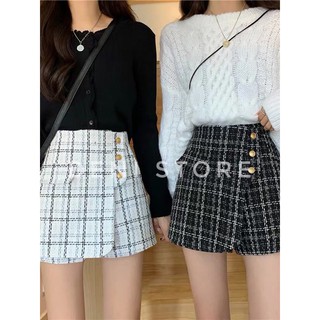 SẴn-Quần giả váy dạ, cúc ngọc 2 màu đen, trắng, Ảnh thật -Size SML