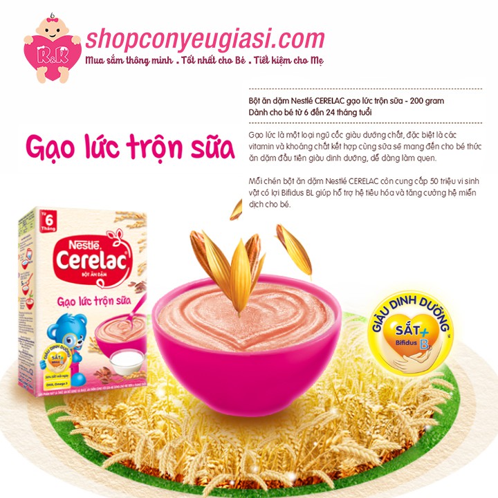 Bột Ăn Dặm Nestle Cerelac Gạo Lức Trộn Sữa - Hộp Giấy 200g - Date 05/2020