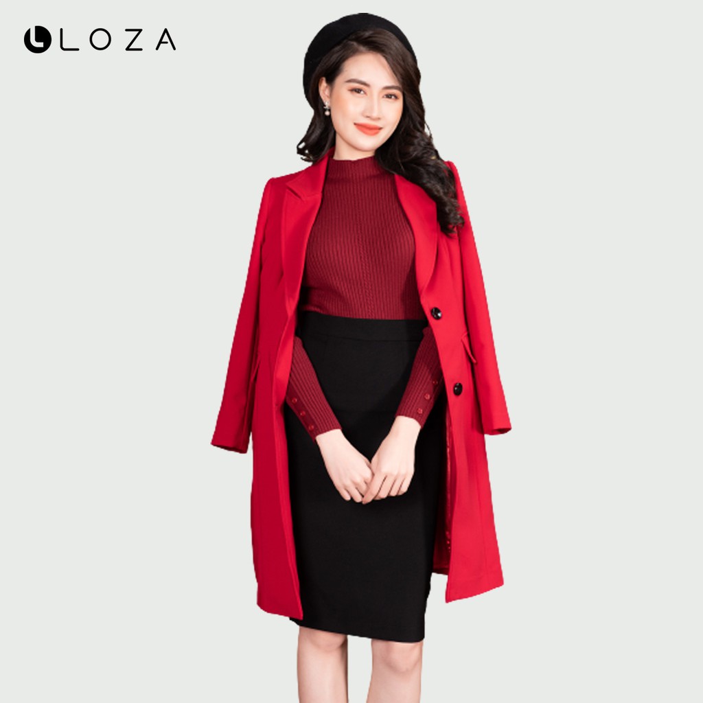 Áo khoác măng tô phối đai-LOZA LK11002