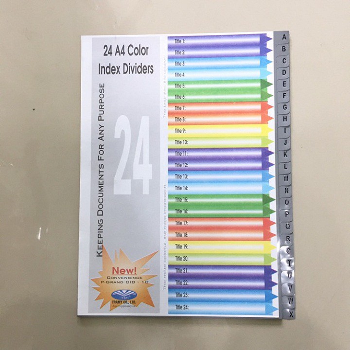 Bìa phân trang nhựa 24 chữ cái