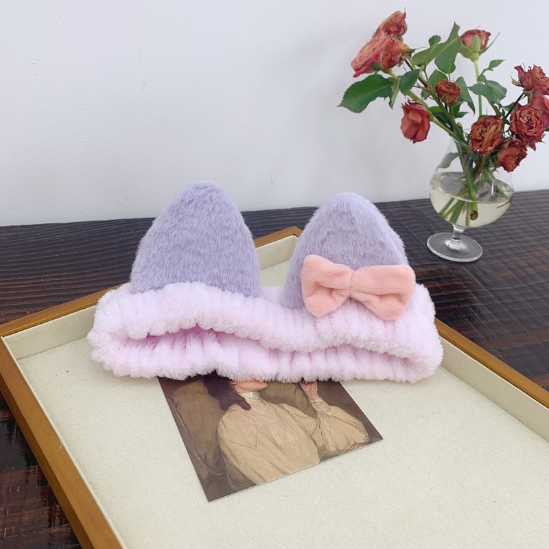 Băng Đô Cài Tóc Rửa Mặt Co Giãn Bản Rộng Bằng Vải Lông Hình Bướm Dễ Thương Phong Cách Hàn Quốc Cho Nữ