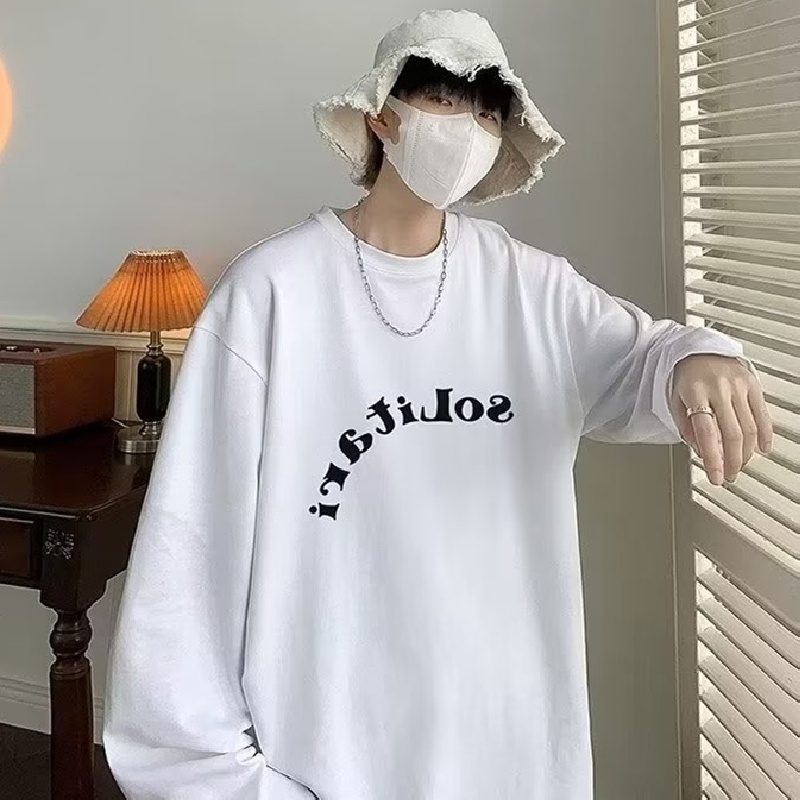 Áo Thun Tay Dài Cổ Tròn Dáng Rộng In Chữ Phong Cách Hàn Quốc Thời Trang Cho Nam size M-5XL