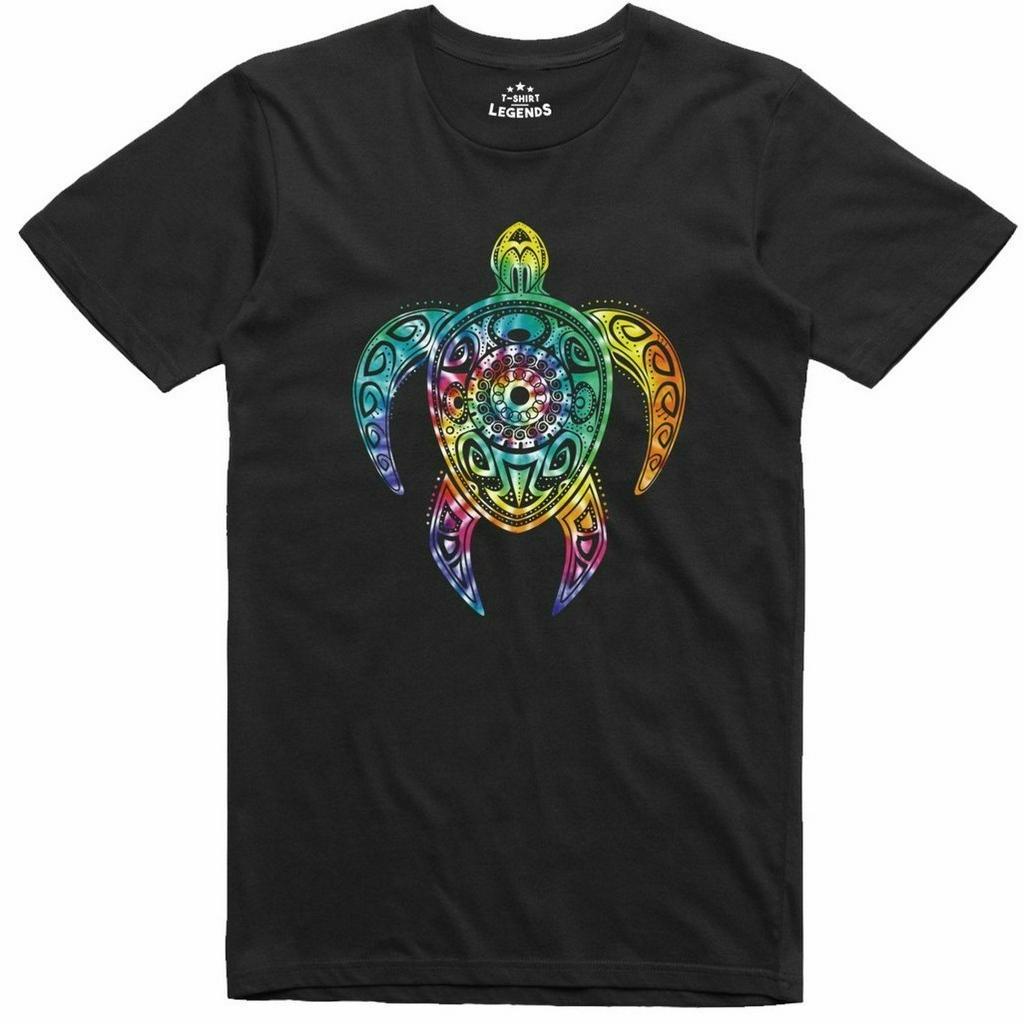 Hippie Tie Dye Style Psychedelic Turtle Nature 100% Cotton Áo thun vừa vặn