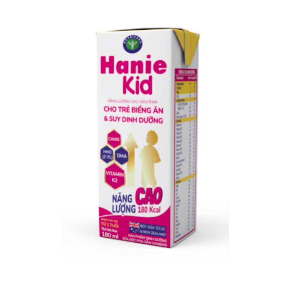 Thùng sữa bột pha sẵn Nutricare Hanie Kid - dinh dưỡng cho trẻ biếng ăn &amp; suy dinh dưỡng trên 1 tuổi (180ml x 48 hộp)