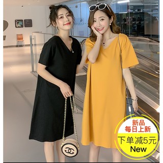 V22   (VÁY BẦU) Váy thun dáng suông cổ V ngắn tay mùa hè