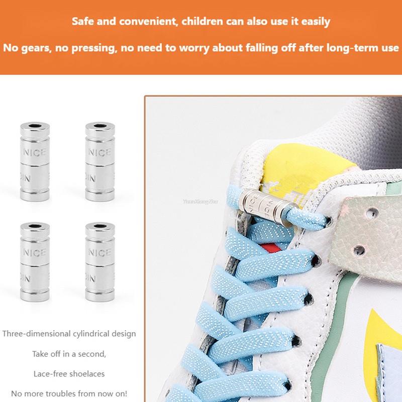 Khóa Dây Giày Co Giãn Phẳng Không Cần Buộc Bằng Kim Loại Mới Cho Người Lớn Và Trẻ Em