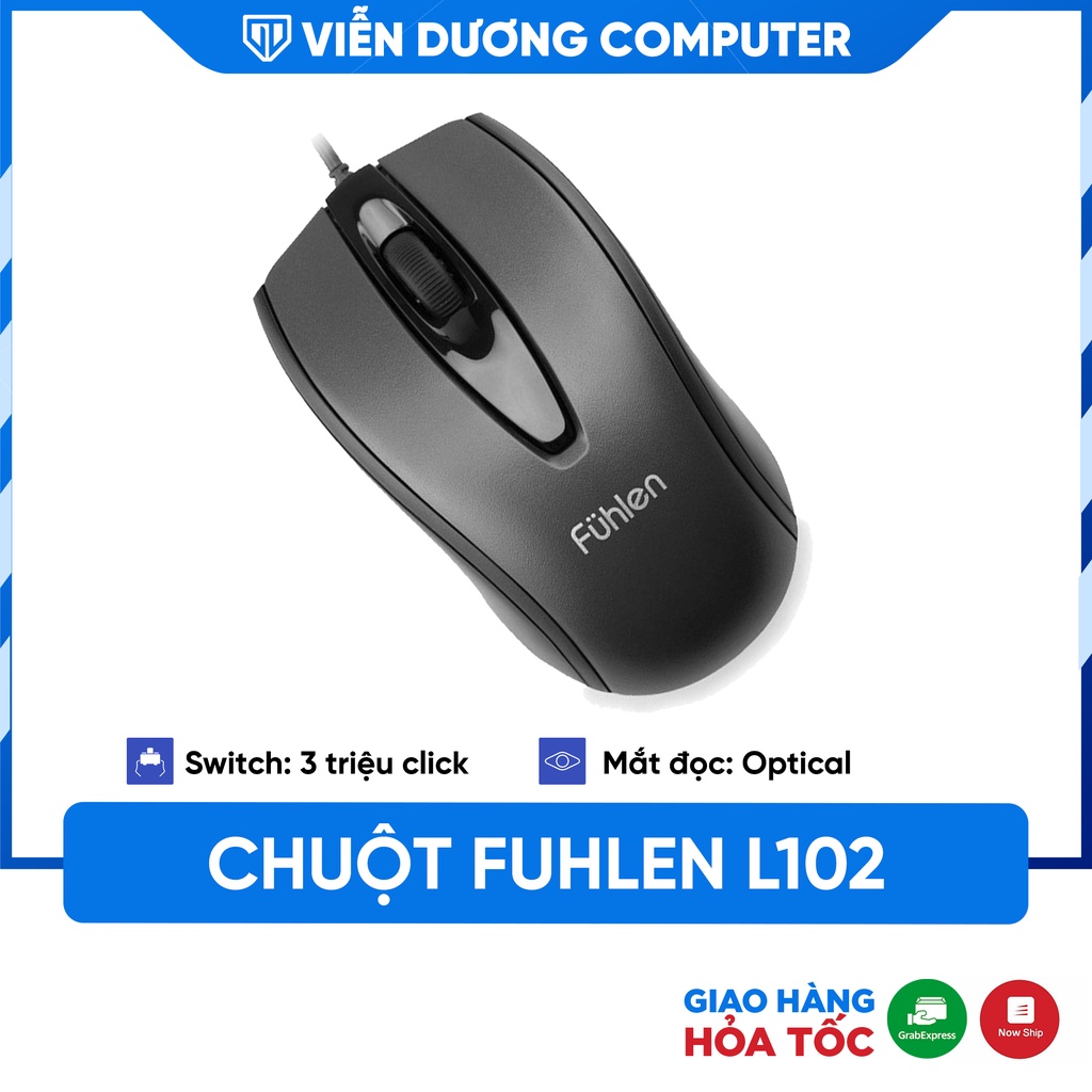 Chuột máy tính có dây Fuhlen L102 màu đen sang trọng không kén bề mặt bảo hành chính hãng 24 tháng Viễn Dương Computer