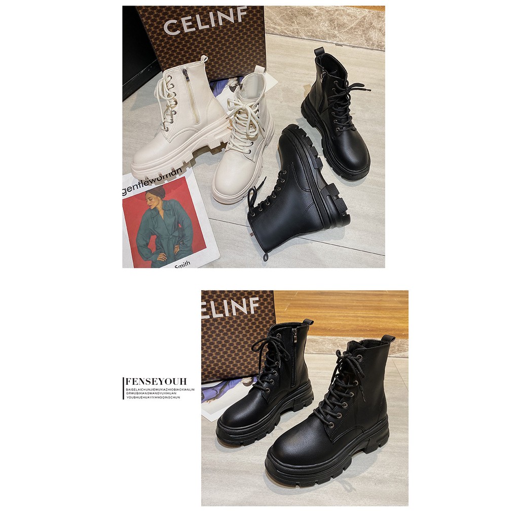 [OD] Bốt da Nữ cổ cao khóa kéo hai màu trắng đen[kèm ảnh thật] | BigBuy360 - bigbuy360.vn