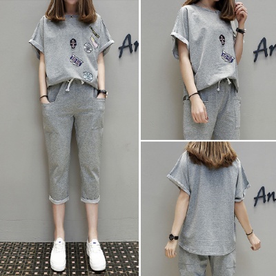 Bộ Áo Thun + Quần Lửng Dáng Ôm Phong Cách Phương Tây Thời Trang Xuân Hè Hàng Mới Kích Thước Ngoại Cỡ Cho Nữ