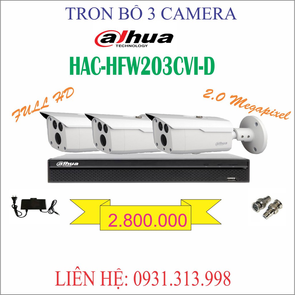 Trọn bộ 3 camera dahua 2.0mp -1200dp