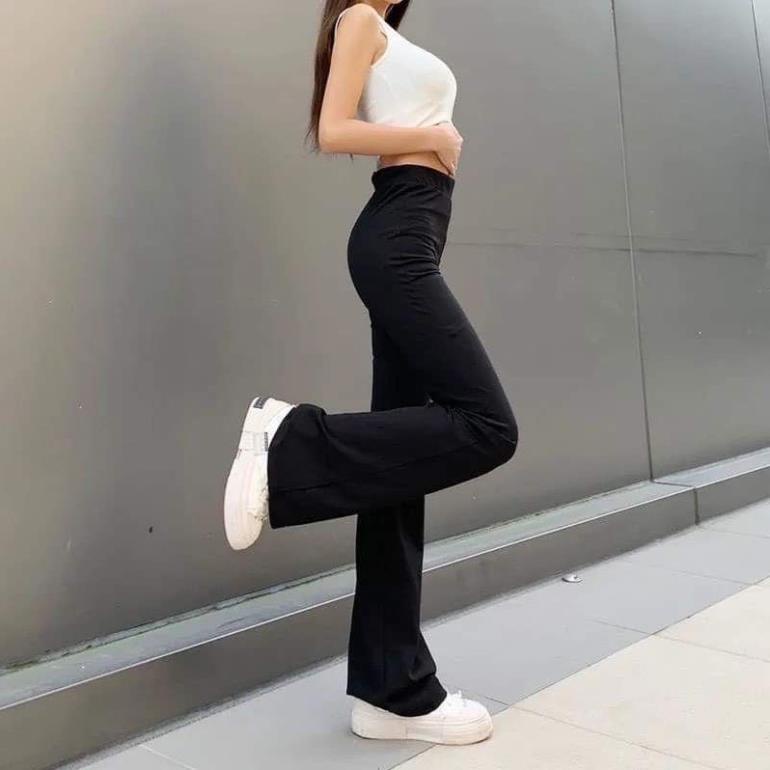 [Hàng có Sẵn]Quần Ống Loe Nữ Cạp Cao Dáng Dài, Quần Legging Nữ Ôm Ống Loe Nên From Xinh Tôn Dáng