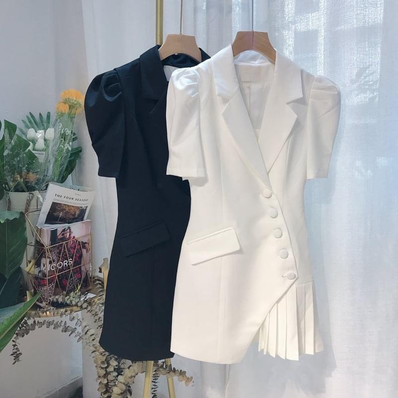 Váy cổ vest xinh cho nàng bigsize, đầm hè hai màu đen, trắng cho nàng mũm mĩm