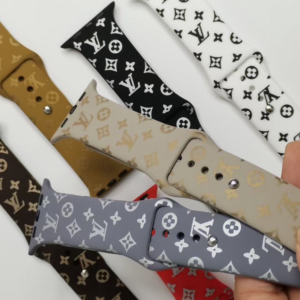 Dây Đồng Hồ Đeo Tay Silicon Mềm Họa Tiết LV 2022 Cho Apple iwatchS7 / 2 / 3 / 4 / 5 / 6 / Gen SE 38mm 40mm 41mm 42mm 44mm 45mm