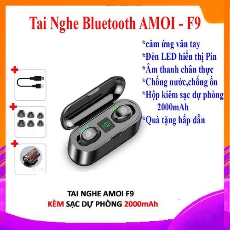 Tai Nge Bluetooth AMOI F9 5.0 Bản Quốc Tế - Nút Cảm Ứng , Pin 280 Giờ - Chống Nước - Chuyên Gaming Âm Thanh Hay