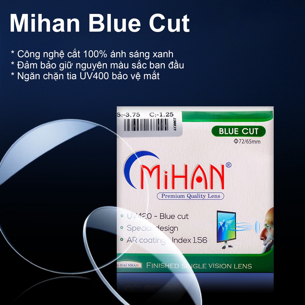 Mắt kính cận nam nữ EYE PLUS Mihan chống ánh sáng xanh, tia uv chính hãng