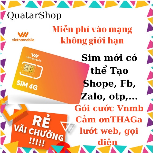 SIM 4G VNMB 6GB/ngày, Không giới hạn vào mạng, Gói Shope, Cảm Ơn, Trọn Đời 𝑭𝑹𝑬𝑬 𝑺𝑯𝑰𝑷 Có thể Tạo Tài Khoản nhận mã otp