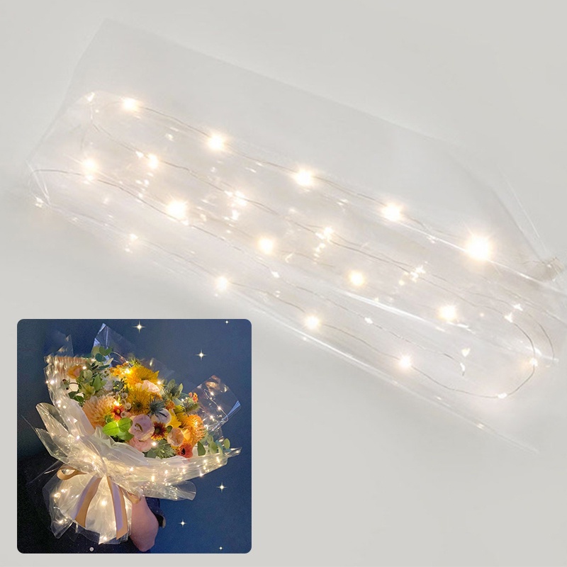 Cuộn Giấy Bóng Kính 60*60cm Có Đèn LED Dùng Gói Hoa/ Quà Tặng Độc Đáo