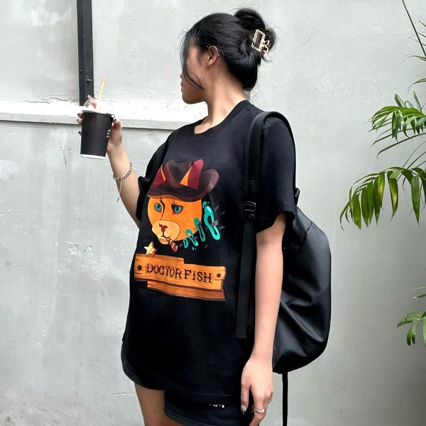 Áo thun tay lỡ unisex DOCTORFISH "COWBOY CAT" TEE - DOCTOR FISH BRAND CHÍNH HÃNG