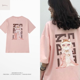 Áo thun ngắn tay 100% cotton NELLY chính hãng , áo phông nam nữ phom rộng Unisex in hình Mèo